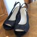 Nine West Shoes | Nine West Black Lace 3 Inch Heeled Shoes. Patent Leather Heel. Adjustable Strap | Color: Black | Size: 8.5