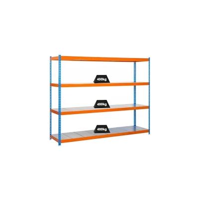 PROREGAL Schwerlastregal METAL BEAST FOUR | HxBxT 200x240x90cm | Fachlast 400kg | Blau-Orange| Standregal Metallregal La