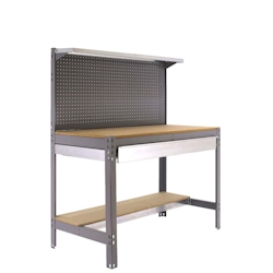 PROREGAL Werkbank BUFFALO mit Werkzeugwand, Schubfach und Ablage | HxBxT 84x90x61cm | Traglast 400kg | Grau Image