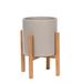 Mercury Row® Liam Round Modern Indoor Pot Planter w/ Wood Legs Wood/Ceramic/Stone in Gray | 16 H x 11 W x 11 D in | Wayfair