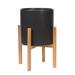 Mercury Row® Liam Round Modern Indoor Pot Planter w/ Wood Legs Wood/Ceramic/Stone in Black | 19 H x 13.5 W x 13.5 D in | Wayfair