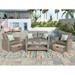 4-Piece All Weather Wicker Rattan Outdoor Sectional Sofa Includes 1 Loveseat, 2 Sofa Chairs with Ottomans & Coffee Table