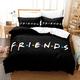 PTNQAZ 3D Friends Bedding Set TV Show Black Duvet Covers Sets With Pillowcases Quilt Covers Bedclothes Bed Linens (King,1)