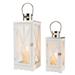 Gracie Oaks Set Of 2 Decorative Wooden Candle Lantern w/ Silver Handle Ring (White) Wood in Brown/White | 24.5 H x 8 W x 8 D in | Wayfair