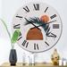 Designart 'Organic Abstract With Tropical Leaf On Grey' Tropical wall clock