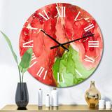 Designart 'Red And Green Luxury Abstract Fluid Art' Modern wall clock