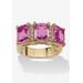 Women's Yellow Gold-Plated Emerald Cut 3 -Stone Simulated Birthstone & CZ Ring by PalmBeach Jewelry in June (Size 7)