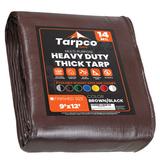 Tarpco Safety 9 ft. x 12 ft. 14 Mil Heavy Duty Polyethylene Tarp, Waterproof, Rip & Tear Proof Aluminum in Brown | 1 H x 9 W x 12 D in | Wayfair