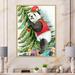 East Urban Home Panda Wearing a Christmas Elf Hat - Painting on Canvas Plastic in Black/Green/Red | 44 H x 34 W x 1.5 D in | Wayfair