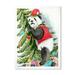 East Urban Home Panda Wearing a Christmas Elf Hat - Painting on Canvas in Black/Green/Red | 20 H x 12 W x 1 D in | Wayfair