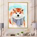 East Urban Home Funny Ginger Akita Inu Dog in a Lilac Scarf - Painting on Canvas in Blue/Gray/Green | 20 H x 12 W x 1 D in | Wayfair