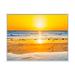 East Urban Home Sunset on Beautiful Sand Beach w/ Blue Sea Water - Print on Canvas Metal in Yellow | 16 H x 32 W x 1 D in | Wayfair
