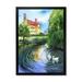 East Urban Home Swans in the Pond of Old English Estate - Painting on Canvas in Green | 20 H x 12 W x 1 D in | Wayfair