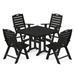 POLYWOOD® Nautical Folding Highback Chair 5-Piece Farmhouse Trestle Outdoor Dining Set Plastic in Black | 37.63 W x 37.5 D in | Wayfair PWS639-1-BL