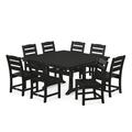 POLYWOOD® Lakeside 9-Piece Nautical Trestle Outdoor Dining Set Plastic in Black | 59.5 W x 59.5 D in | Wayfair PWS739-1-BL