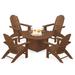 POLYWOOD® Vineyard Curveback Adirondack 5-Piece Conversation Set w/ Fire Pit Outdoor Table Plastic in Brown | Wayfair PWS709-1-TE