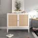 31.5 inch W Accent Storage Cabinet Natural rattan 2 door cabinet with 1 Adjustable Inner Shelves