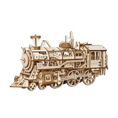 3D Wooden Puzzle Train Model Clockwork Drive Assembly Model Building Kit Toys
