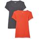 Amazon Essentials Damen T-Shirt mit Flügelärmeln und U-Ausschnitt in schmaler Passform, 2er-Pack, Kohlegrau Meliert/Tomatenrot, XL