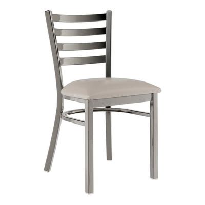 Lancaster Table & Seating Clear Coat Finish Ladder Back Chair with 2 1/2" Light Gray Vinyl Padded Seat - Detached Seat