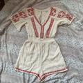 American Eagle Outfitters Pants & Jumpsuits | American Eagle Outfitters Embroidered Romper | Color: Cream/Red | Size: Xs