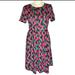 Lularoe Dresses | Lularoe Pink & Green Feathers Amelia Dress | Color: Green/Pink | Size: M