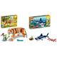 LEGO 31129 Creator Majestätischer Tiger, Panda oder Fisch & 31088 Creator Bewohner der Tiefsee, Spielzeug mit Meerestieren Figuren: Hai, Krabbe, Tintenfisch und Seeteufel, Set für Kinder ab 7 Jahre