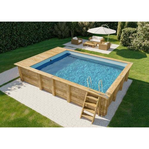 Holz Pool Madeira, Aufstellpool 620 x 420 x 136 cm, Einbaupool rechteckig, inkl. Sandfilteranlage,