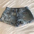 American Eagle Outfitters Shorts | Aeo Denim Jean Frayed Shorts Hi-Rise Shortie Sz 2 | Color: Blue | Size: 2
