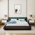 Orren Ellis Queen Leather Platform Bed w/ A Hydraulic Storage System Upholstered/Faux leather/Metal in Black | 26.6 H x 65.7 W x 88.6 D in | Wayfair