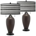 Stripes Noir Zoey Hammered Oil-Rubbed Bronze Table Lamp Set of 2