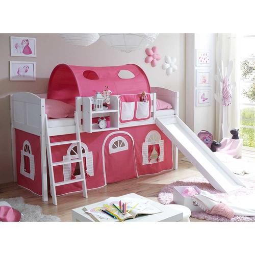 Kinderbett in Weiß und Pink Leiter und Rutsche