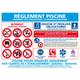 Panneau Règlement piscine, signalétique piscine. Panneau obligatoire piscine. Sticker, PVC ou Alu,