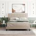 Elegant Design Upholstered Platform Bed with Tufted Headboard, Box Spring Needed, Beige Linen Fabric, Queen Size