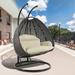 LeisureMod Rattan Wicker Double 2 Person Egg Swing Chair with Stand