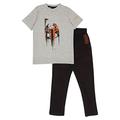 Star Wars Boba Mandalorian Jungen Lange Pyjamas Set Schwarz/Weiß Heather Grey 104 | Alter 3-13, 1980 Classic Movie Kinder Nachtwäsche, Geburtstag Geschenk-Idee für Jungen