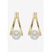 Women's Yellow Gold Plated Sterling Silver Genuine Pearl Split Hoop Earrings by PalmBeach Jewelry in Pearl