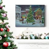 The Holiday Aisle® Village Square- Premium Gallery Wrapped Canvas - Ready To Hang Metal in Black/Blue/Green | 32 H x 24 W x 1 D in | Wayfair