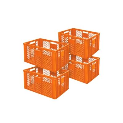 3x Eurobehälter durchbrochen/Stapelkorb, Industriequalität, lebensmittelecht, LxBxH 600 x 400 x 320 mm, orange