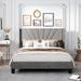 Modern Queen Size Upholstered Platform Bed with Velvet Tufted Headboard