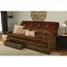 The Twillery Co.® Stratford Queen 87" Wide Faux Leather Loose Back Futon & Mattress w/ Storage Faux Leather/Wood/Solid Wood in Brown | Wayfair