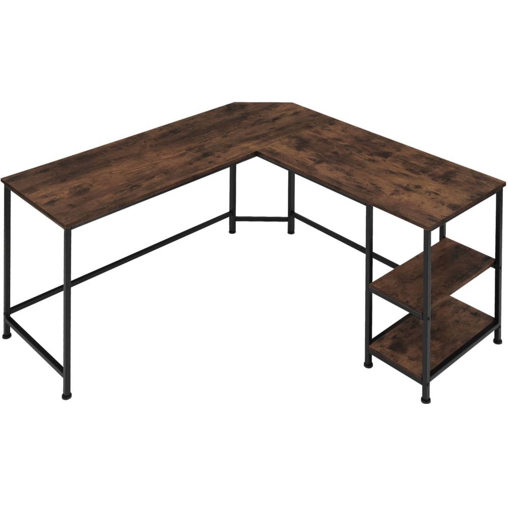 Bureau Style industriel Étagère 2 espaces de stockage bois foncé