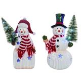 Set of 2 White Red LED Lighted Cheerful Snowman Christmas Decors 12"