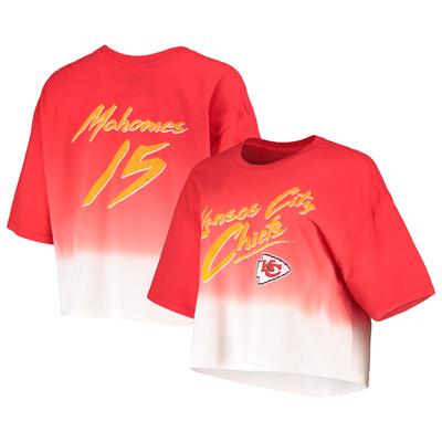 Majestic Threads Patrick Mahomes Rot/Weiß Kansas City Chiefs Dip-Dye Crop Top mit Spielernamen und -nummer für Damen Image