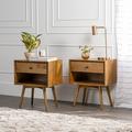 Wade Logan® Akshan Mid-Century Modern 1-Drawer Solid Wood Nightstands Set Of 2 Wood in Brown | 24 H x 20 W x 14 D in | Wayfair