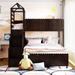 Elegant and Concise Stairway Twin Over Full Bunk Bed, House Bed with Two Shelves and Seven Drawers