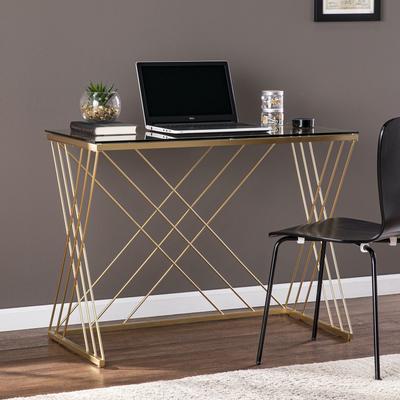 Dezby Modern Glass Top Desk by SEI Furniture in Gold