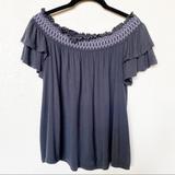 American Eagle Outfitters Tops | American Eagle Off The Shoulder Ruffle Sleeve Top Size Medium | Color: Black/Gray | Size: M