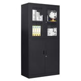 Latitude Run® Metal Storage Cabinet w/ 4 Doors & 2 Adjustable Shelves,72" Lockable Garage Tall Steel Cabinet For Home Office, Black Stainless Steel | Wayfair