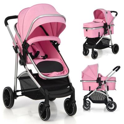 Costway 2-in-1 Convertible Baby Stroller with Reversible Seat-Pink